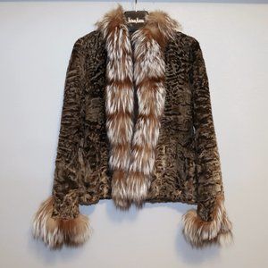 Genuine Karakul Persian Lamb Medium Fox Fur Trim Coat Neiman Marcus $6k